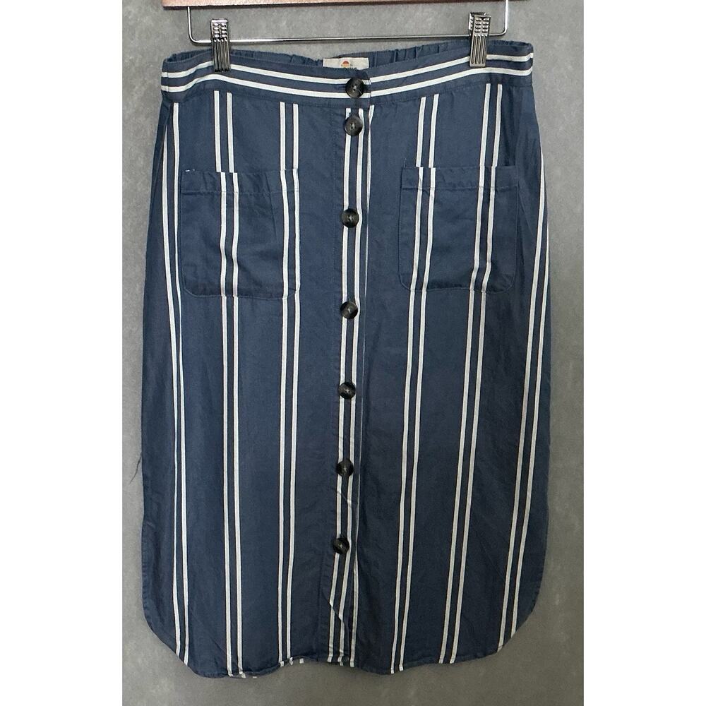 Marine Layer Tess Skirt Striped Pencil 100% Tencel Button Down Blue/White Size 2